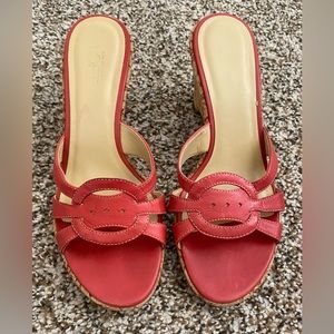 Ann Taylor Loft strapless wedges. Size 7 1/2, color is tomato/red.